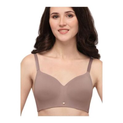 SOIE Brown Padded Non Wired Polyamide Spandex T-Shirt Bra - CB-129