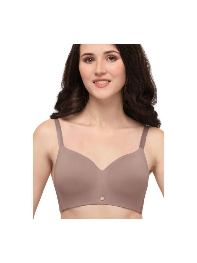 SOIE Brown Padded Non Wired Polyamide Spandex T-Shirt Bra - CB-129